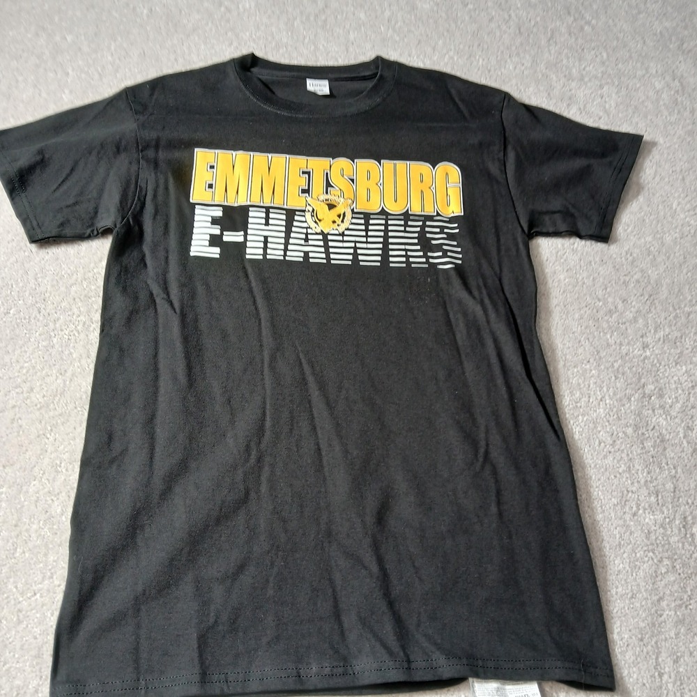 Hanes Black Graphic Short Sleeve Size Small Emmetsburg E-Hawks NWOT Unisex